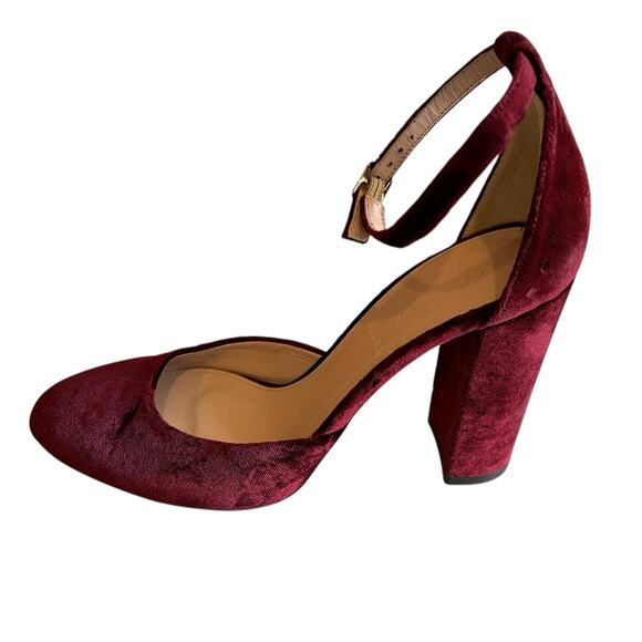 J Crew Masie Italian Made Velvet Mary Jane Block Heels Burgundy 6.5 - Picture 4 of 9